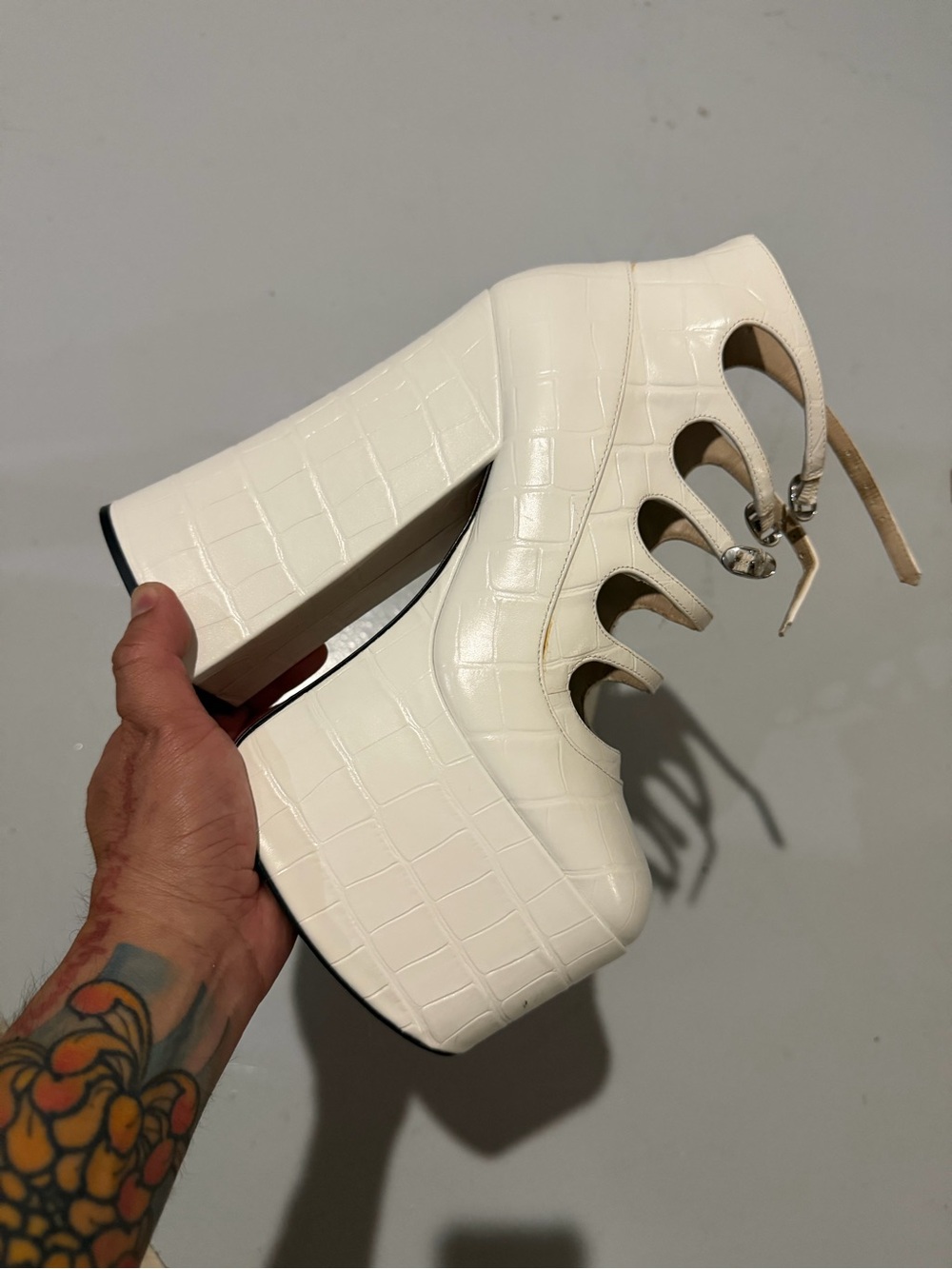 Marc Jacobs Kiki White Croc-Embossed Platform Heels
